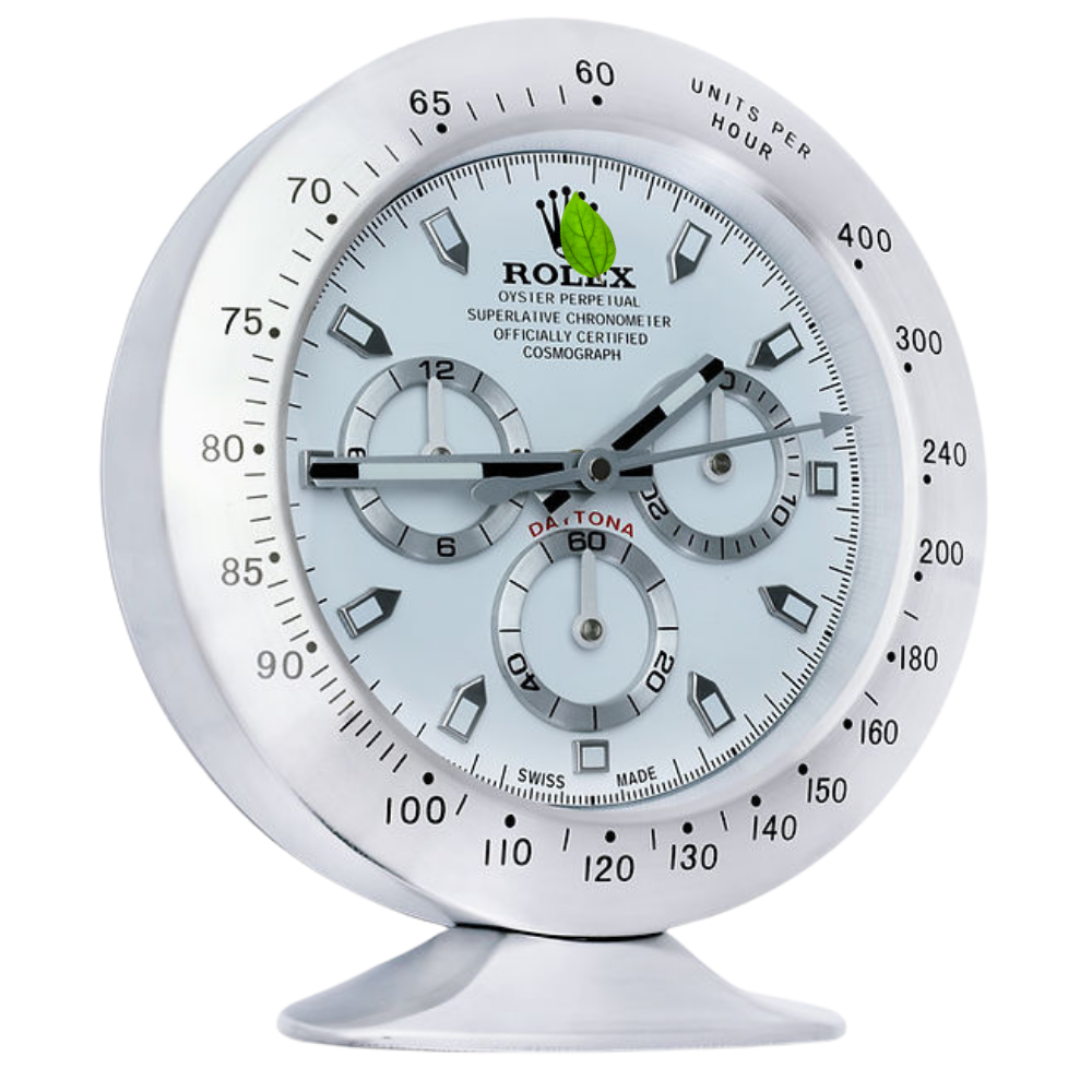 Orologio da tavolo Daytona in acciaio, quadrante bianco
