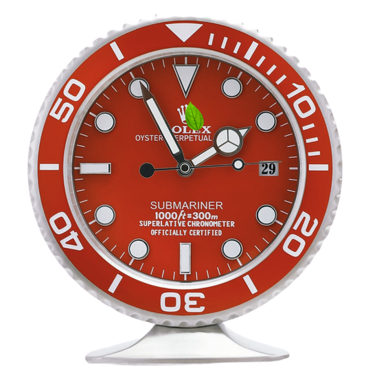 Horloge de bureau Submariner en acier, rouge intégral