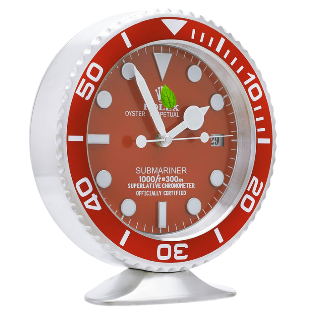 Horloge de bureau Submariner en acier, rouge intégral